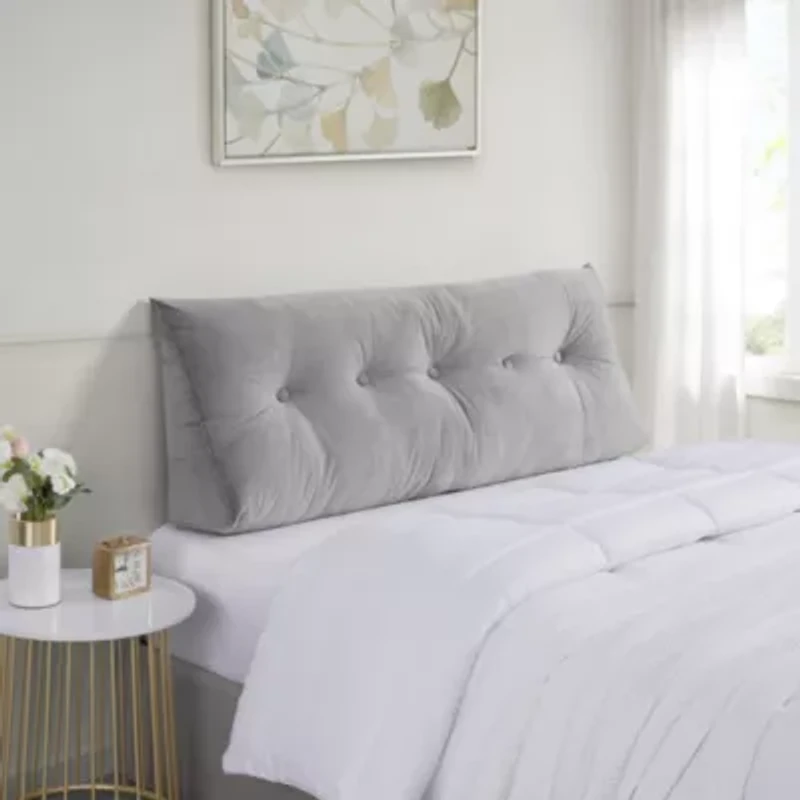 Triangle Headboard Wedge Bed Velvet Cushion with Side Pockets