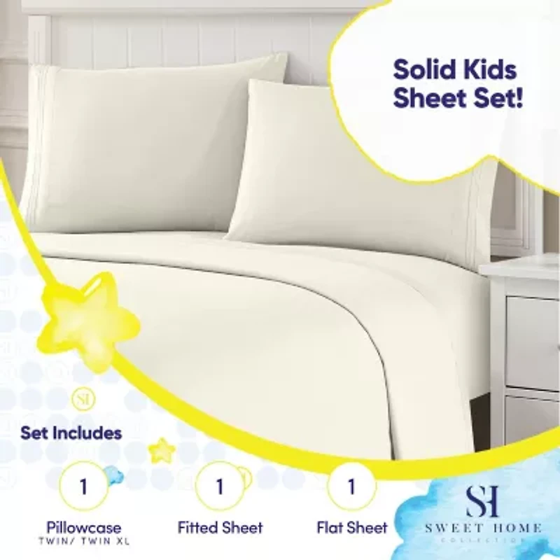 Kids Solid 4 Piece Sheet Set, Ultra Soft 1800 Series, Double Brushed Microfiber