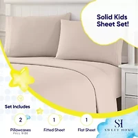 Sweet Home Collection Kids Solid 4 Piece Sheet Set, Ultra Soft 1800 Series, Double Brushed Microfiber