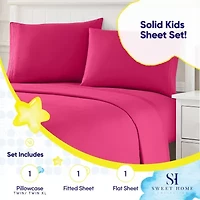 Kids Solid 4 Piece Sheet Set, Ultra Soft 1800 Series, Double Brushed Microfiber