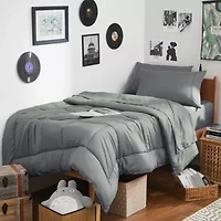 7PC Campus Ready Dorm Twin XL Bedding Bundle, Solid Comforter, Pillows and Sheet Set