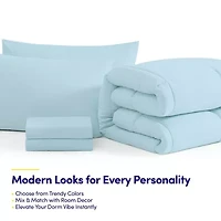 7PC Campus Ready Dorm Twin XL Bedding Bundle, Solid Comforter, Pillows and Sheet Set