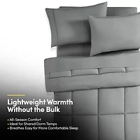 7PC Campus Ready Dorm Twin XL Bedding Bundle, Solid Comforter, Pillows and Sheet Set