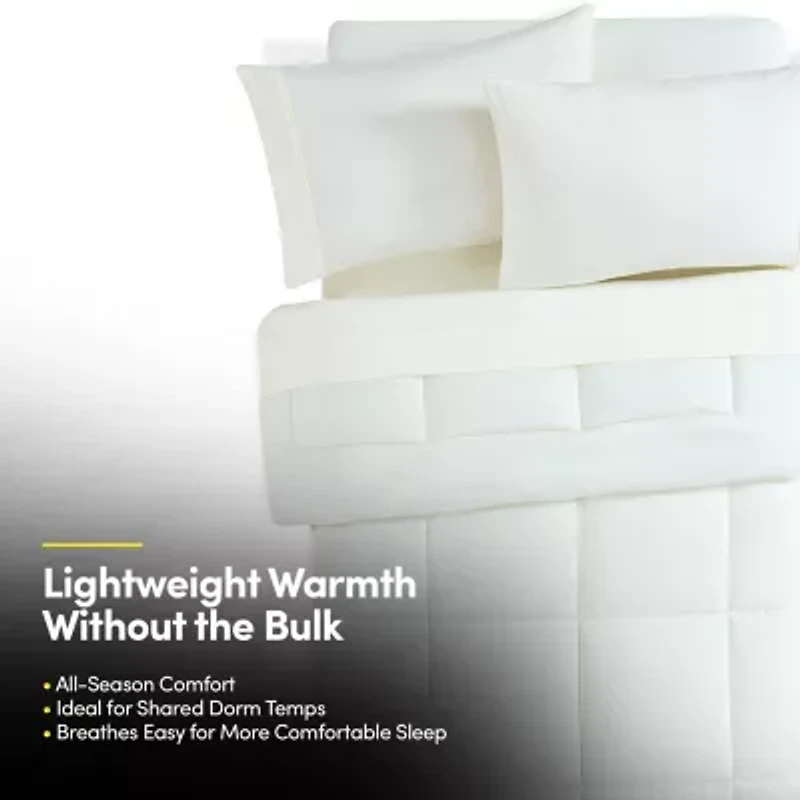 7PC Campus Ready Dorm Twin XL Bedding Bundle, Solid Comforter, Pillows and Sheet Set