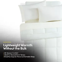 7PC Campus Ready Dorm Twin XL Bedding Bundle, Solid Comforter, Pillows and Sheet Set