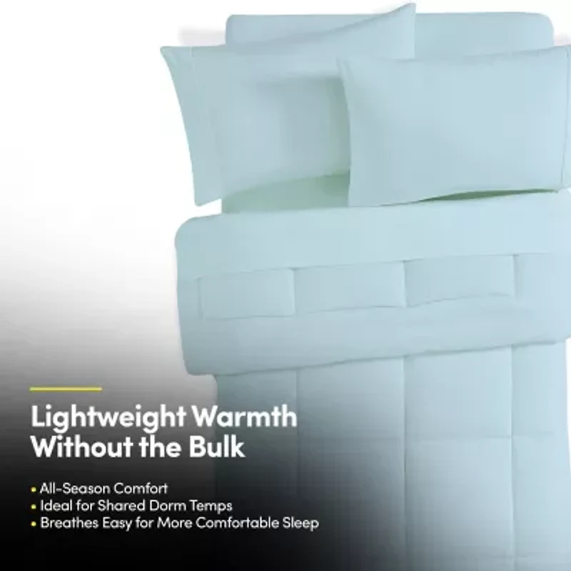 7PC Campus Ready Dorm Twin XL Bedding Bundle, Solid Comforter, Pillows and Sheet Set