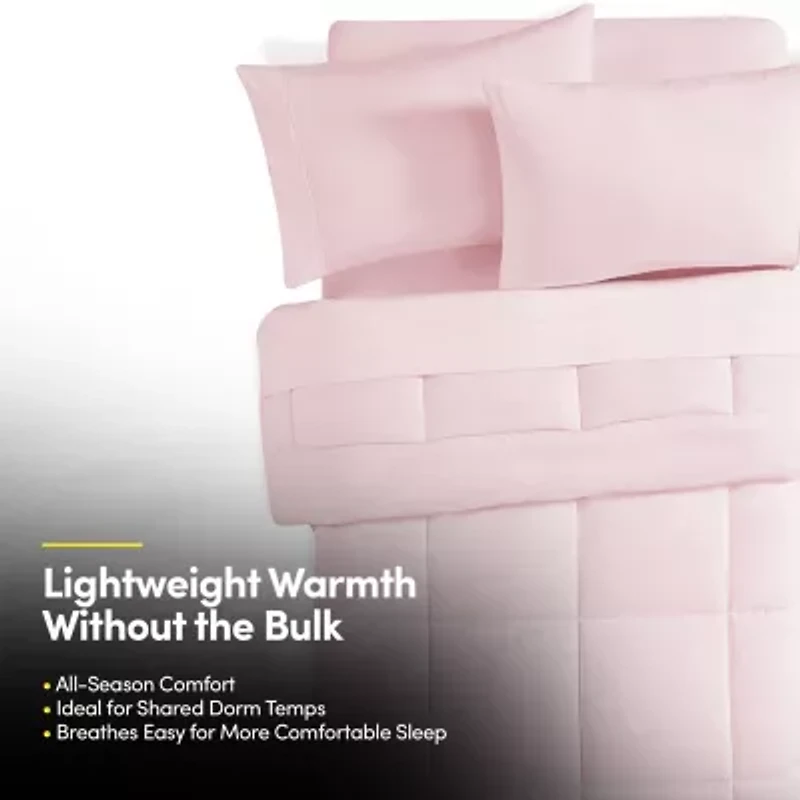 7PC Campus Ready Dorm Twin XL Bedding Bundle, Solid Comforter, Pillows and Sheet Set