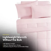 7PC Campus Ready Dorm Twin XL Bedding Bundle, Solid Comforter, Pillows and Sheet Set