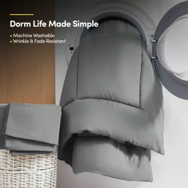 7PC Campus Ready Dorm Twin XL Bedding Bundle, Solid Comforter, Pillows and Sheet Set