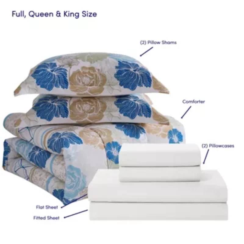 Sweet Home Collection 7 Piece Floral Stripe Bedding Set