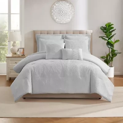 7 Piece Medallion Clip Jacquard Comforter & Decorative Pillow Set