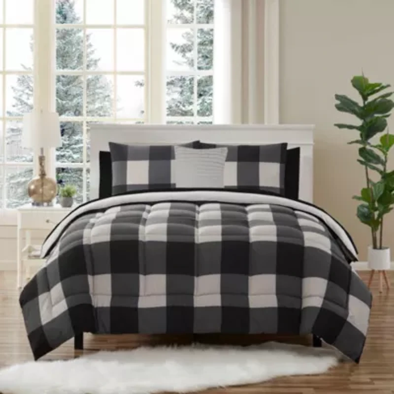 8 Piece Buffalo Plaid Bed a Bag Comforter and Sheet Set