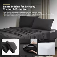 8 Piece Quilted Solid Stripe Comforter, Sheet Set and Mattress Protector Bedding Bundle