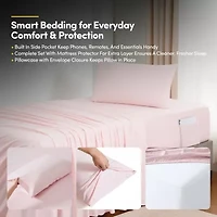 8 Piece Quilted Solid Stripe Comforter, Sheet Set and Mattress Protector Bedding Bundle