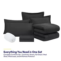 8 Piece Quilted Solid Stripe Comforter, Sheet Set and Mattress Protector Bedding Bundle