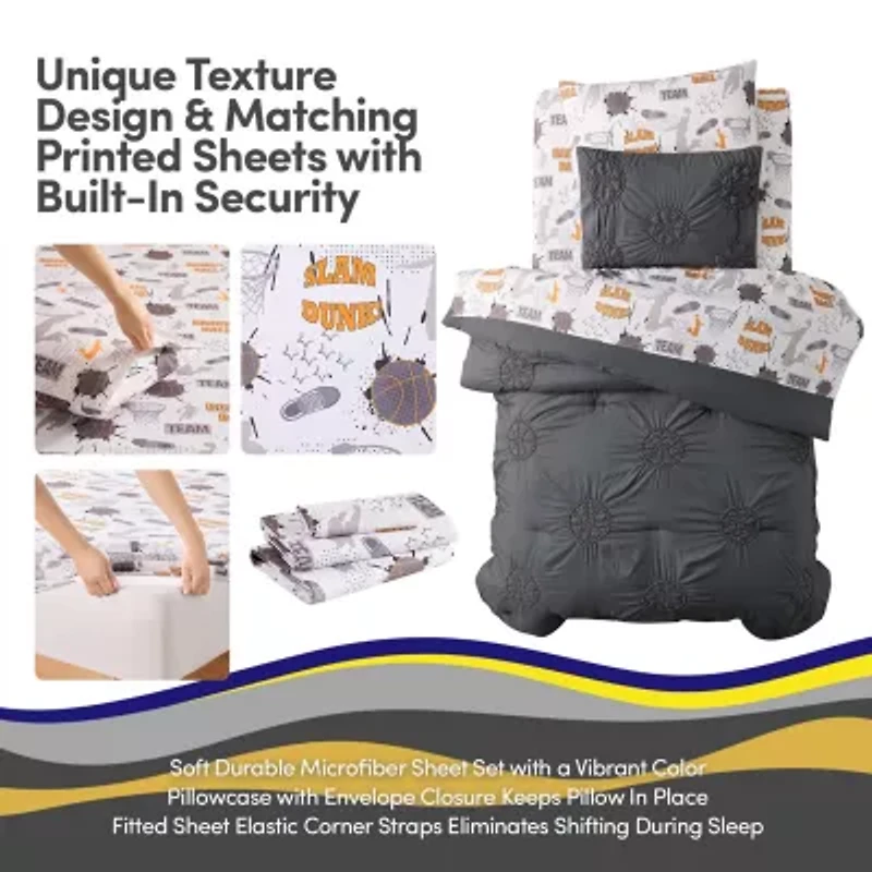 Basketball Kids Pintuck Bedding Set Includes Printed Sheet
