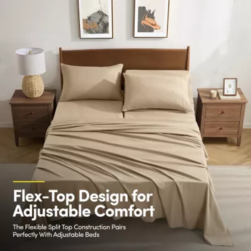 4 Piece Sheet Set, Ultra Soft 1800 Series Collection - FlexTop Split Head King