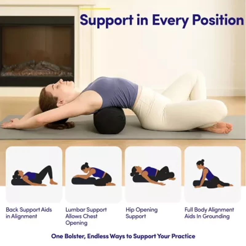 Yoga Bolster Cushion, 25" Zippered Removable Cover & Durable Carry Handle