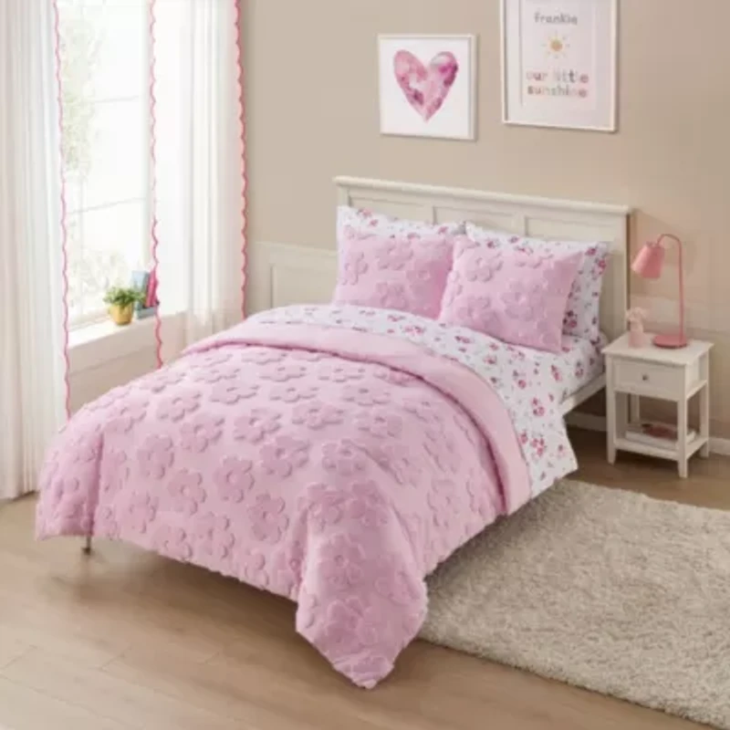 Pheobe Floral Textured Kids Bedding Set Includes Printed Sheet