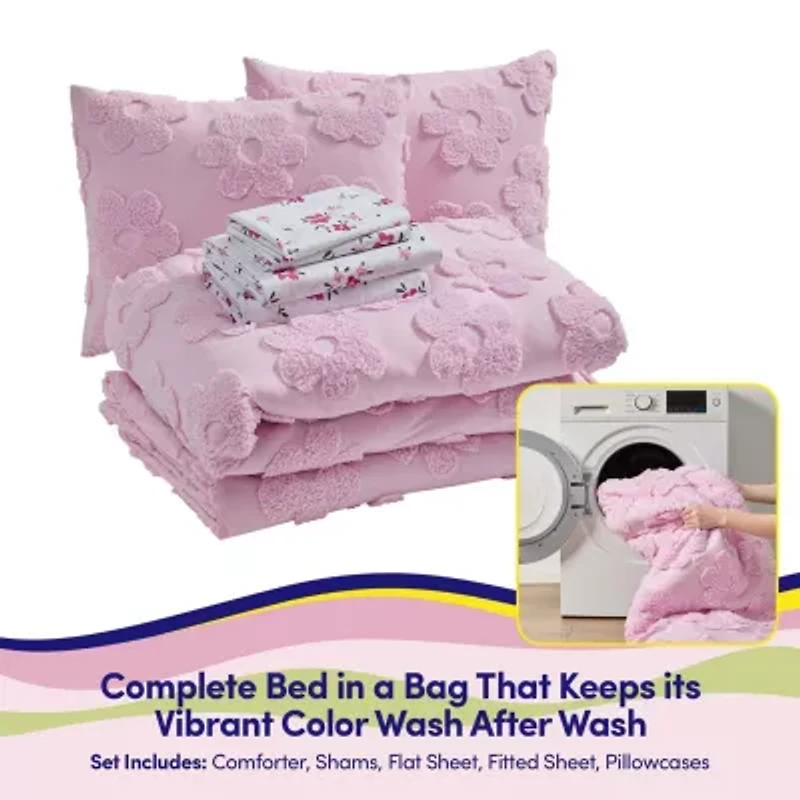 Pheobe Floral Textured Kids Bedding Set Includes Printed Sheet