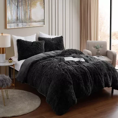 Long Plush Shaggy Faux Fur 3 Piece Comforter Set