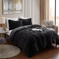 Long Plush Shaggy Faux Fur 3 Piece Comforter Set