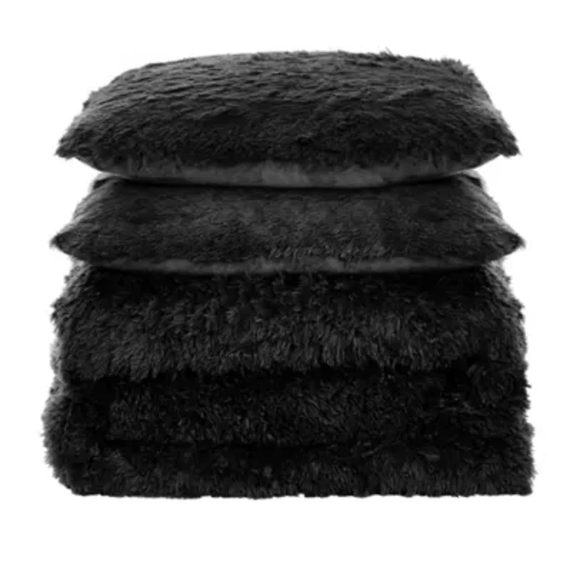 Long Plush Shaggy Faux Fur 3 Piece Comforter Set