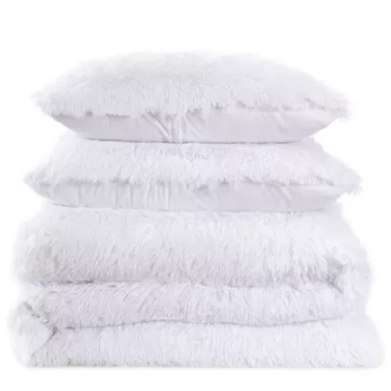 Long Plush Shaggy Faux Fur 3 Piece Comforter Set