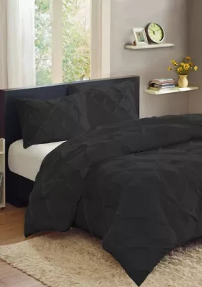Luxury 3 Piece Pinch Pleat Pintuck Duvet Cover and Pillow Sham Set