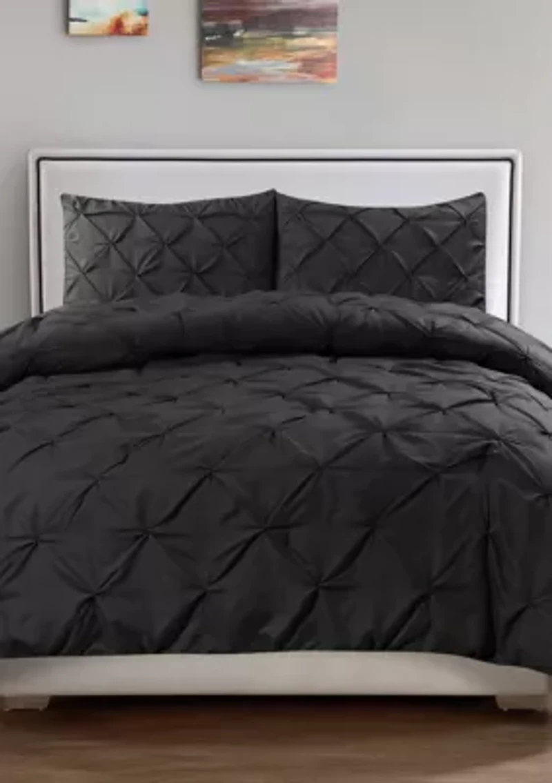 Luxury 3 Piece Pinch Pleat Pintuck Duvet Cover and Pillow Sham Set