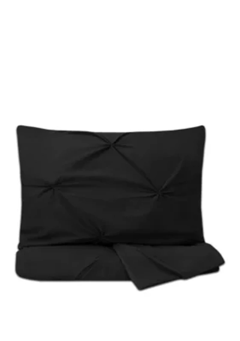 Luxury 3 Piece Pinch Pleat Pintuck Duvet Cover and Pillow Sham Set