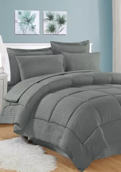 8 Piece Bed A Bag Hotel Dobby Embossed Comforter Sheet Skirt Sham Set