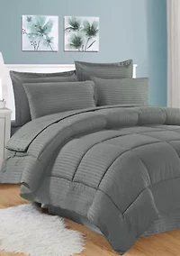 8 Piece Bed A Bag Hotel Dobby Embossed Comforter Sheet Skirt Sham Set