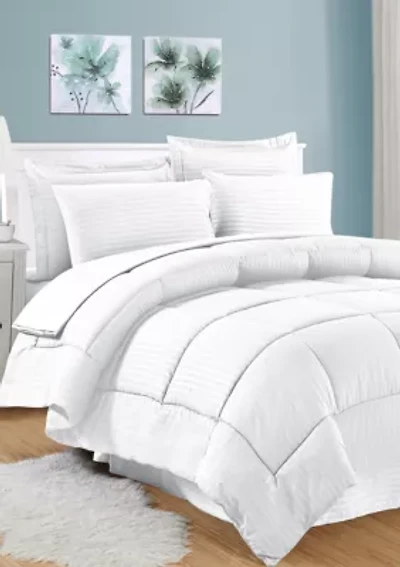 8 Piece Bed A Bag Hotel Dobby Embossed Comforter Sheet Skirt Sham Set