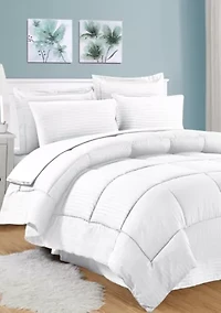 8 Piece Bed A Bag Hotel Dobby Embossed Comforter Sheet Skirt Sham Set