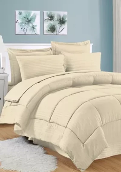 8 Piece Bed A Bag Hotel Dobby Embossed Comforter Sheet Skirt Sham Set
