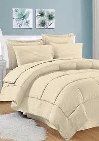 8 Piece Bed A Bag Hotel Dobby Embossed Comforter Sheet Skirt Sham Set