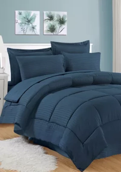 8 Piece Bed A Bag Hotel Dobby Embossed Comforter Sheet Skirt Sham Set