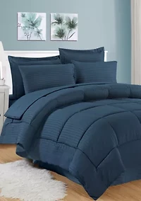 8 Piece Bed A Bag Hotel Dobby Embossed Comforter Sheet Skirt Sham Set