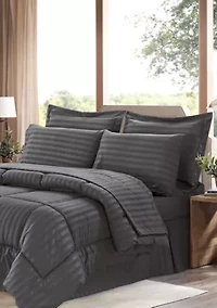 8 Piece Bed A Bag Hotel Dobby Embossed Comforter Sheet Skirt Sham Set