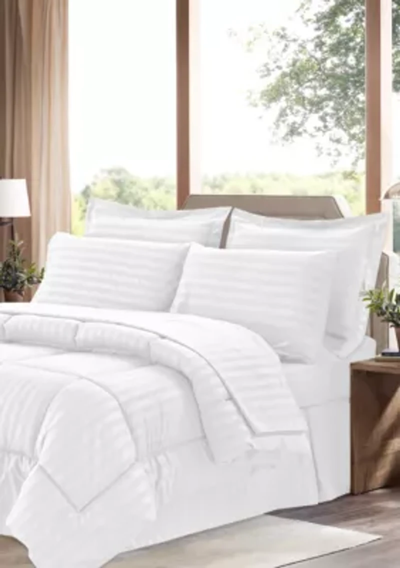 8 Piece Bed A Bag Hotel Dobby Embossed Comforter Sheet Skirt Sham Set