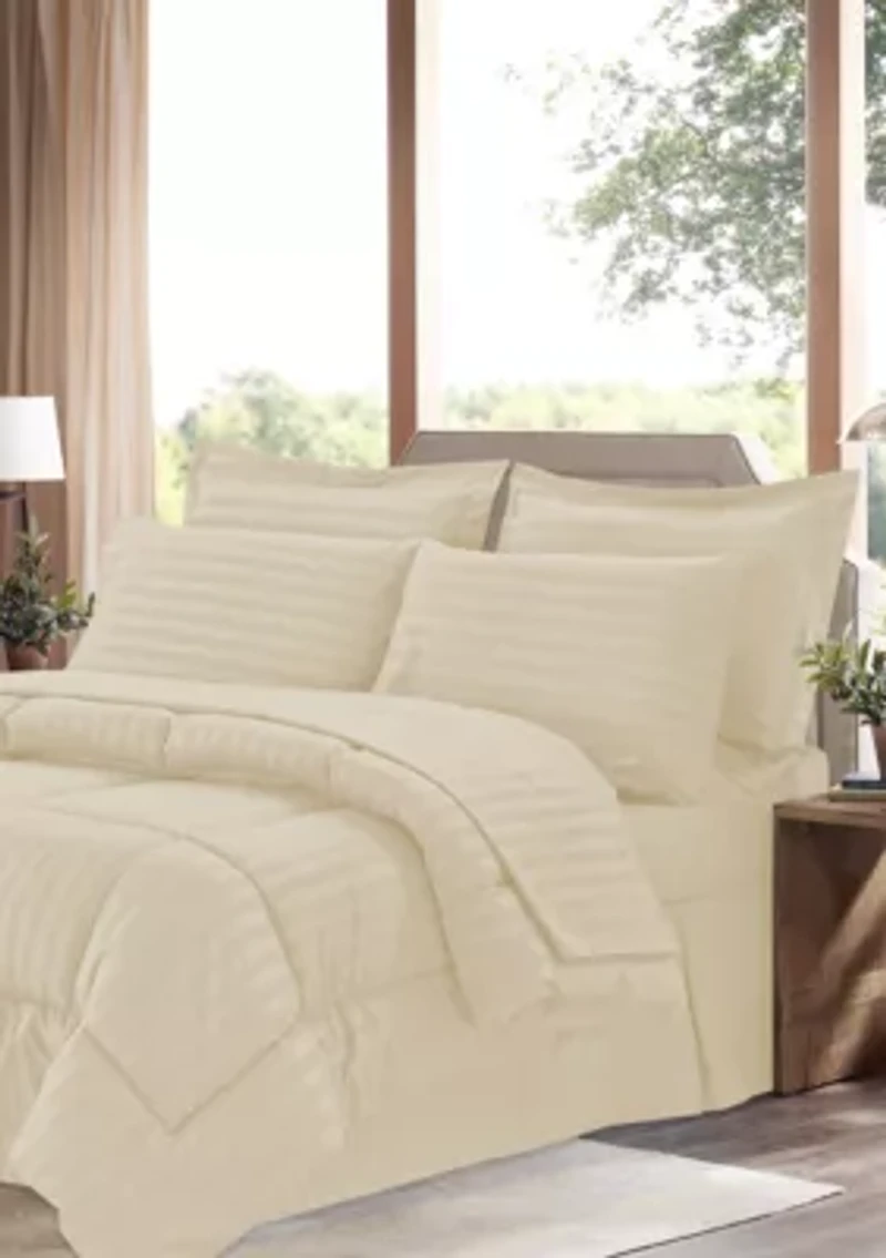 8 Piece Bed A Bag Hotel Dobby Embossed Comforter Sheet Skirt Sham Set