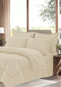 8 Piece Bed A Bag Hotel Dobby Embossed Comforter Sheet Skirt Sham Set