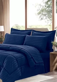 8 Piece Bed A Bag Hotel Dobby Embossed Comforter Sheet Skirt Sham Set