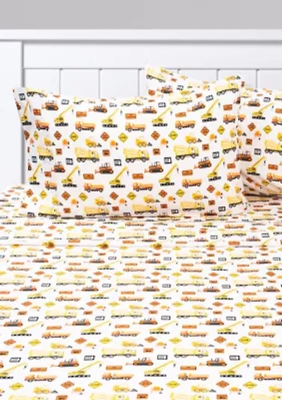 Construction Vehicles Dump Trucks Cranes Kids Sheet Set