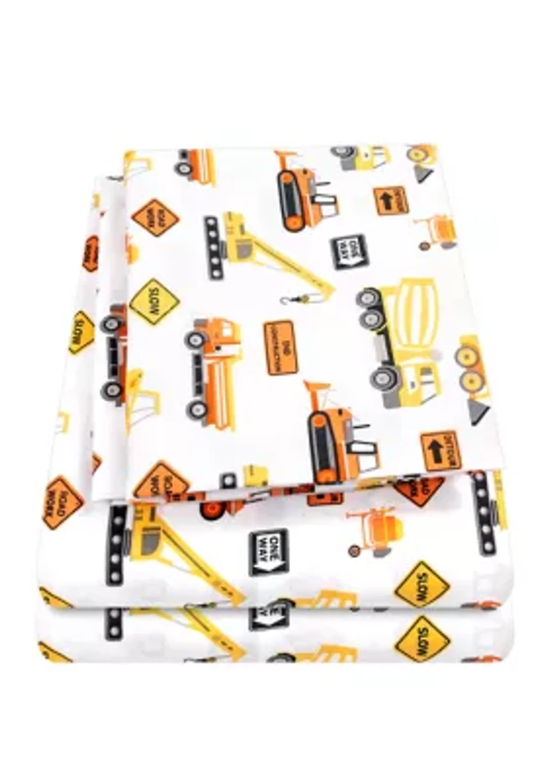 Construction Vehicles Dump Trucks Cranes Kids Sheet Set