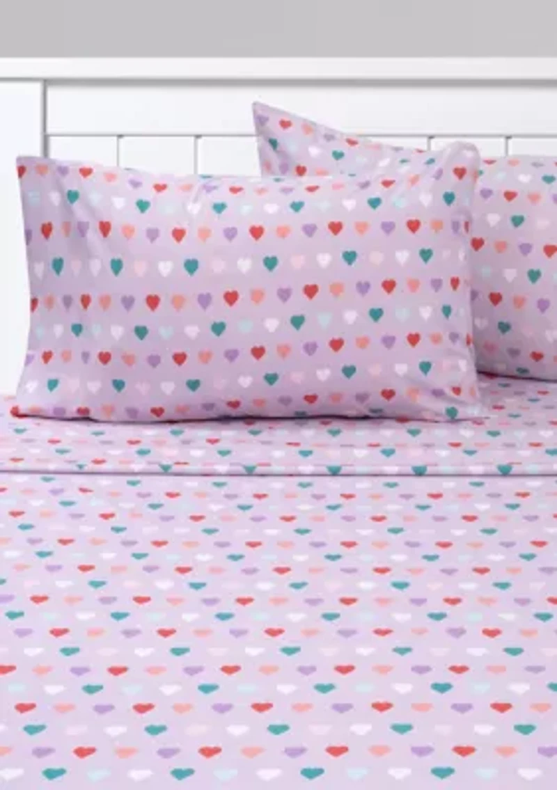 Hearts Kids Sheet Set Purple Multi Color
