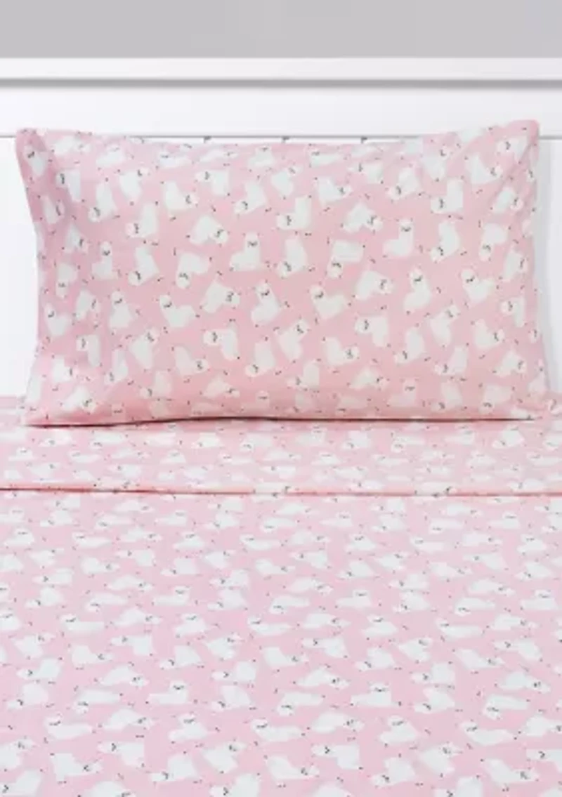 Llamas Kids Sheet Set Pink White