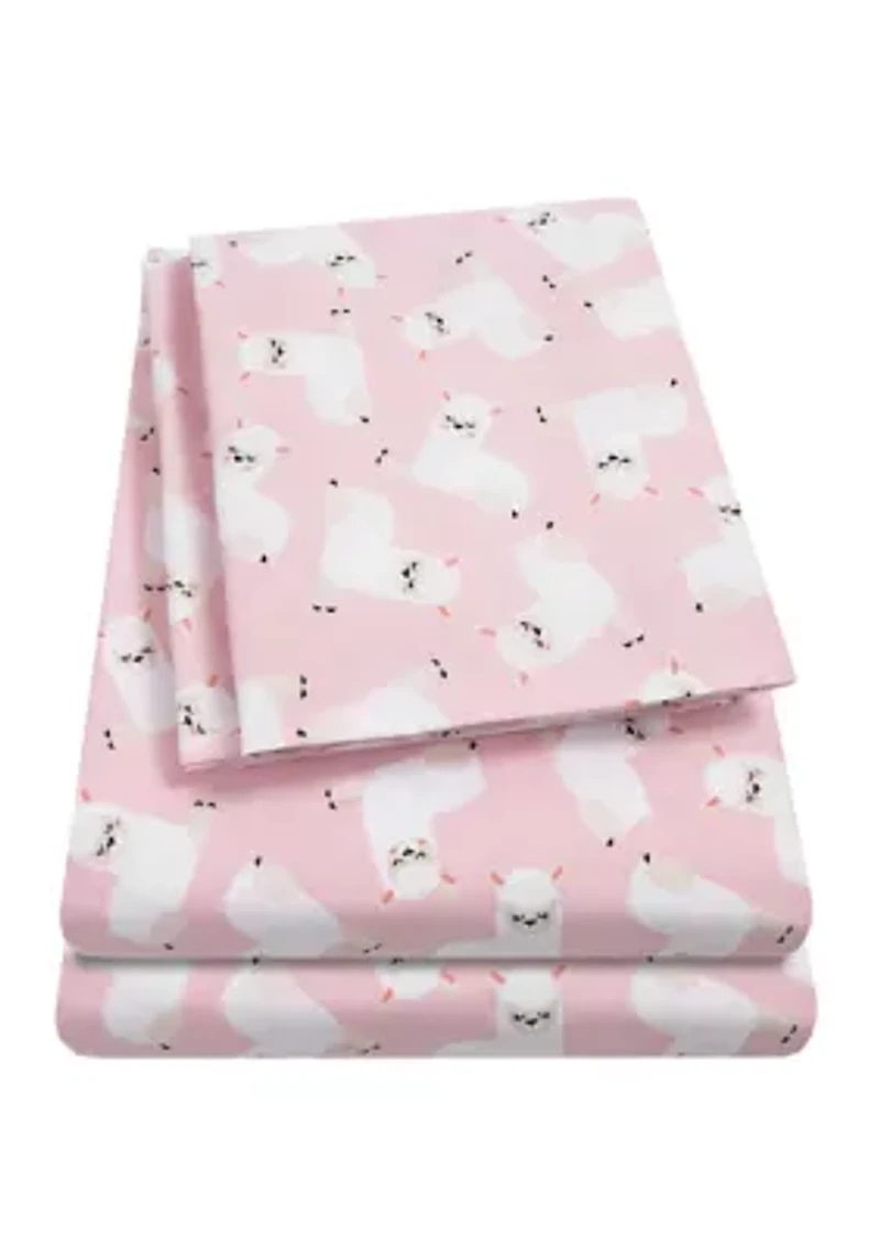 Llamas Kids Sheet Set Pink White