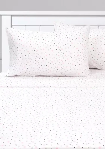 Stars Kids Sheet Set White With Pink, Gray, Black